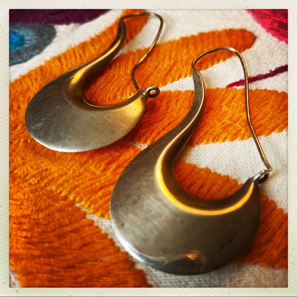 🌴Vintage Sterling Silver Modernist Hoop Earrings - Picture 3 of 4